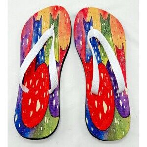 NEW Rainbow Cat Flip Flops Thongs Flat Slip-On Rubber/Foam Sandals Mens Sz 10/11